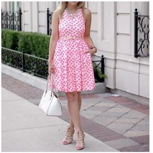 J. Crew Embroidered Floral Fit Flare Dress Neon Pink White Sz 6 Sleeveless